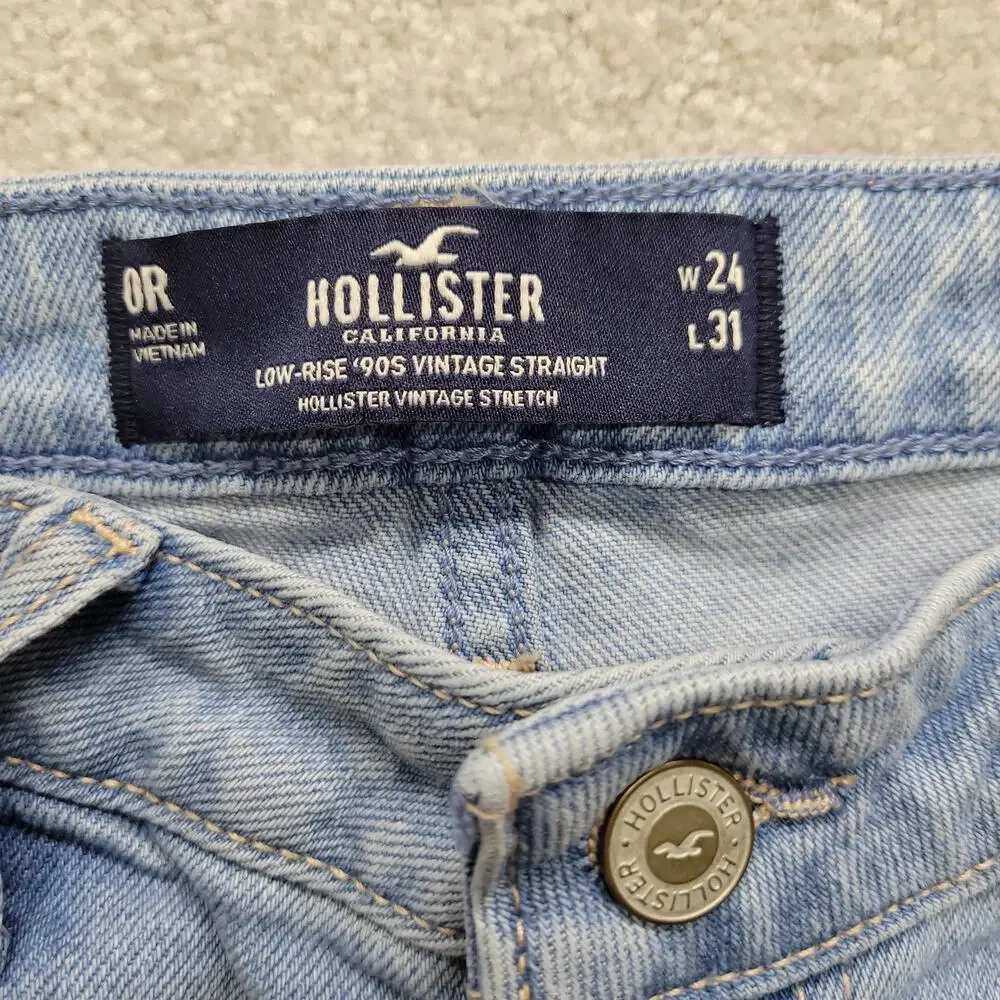 Hollister Low Rise 90s Vintage Straight Jeans Womens W24 L31 Distressed Light